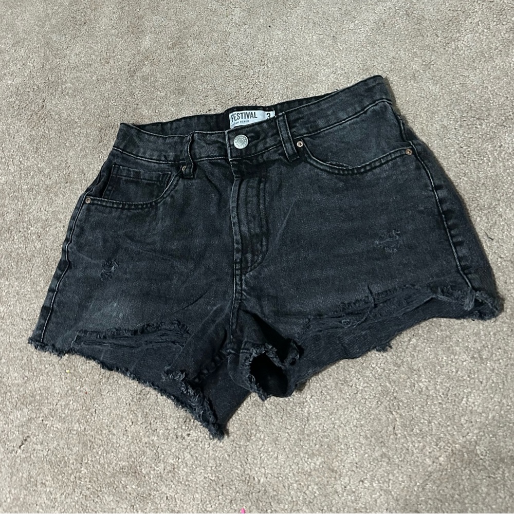 Black Distressed Jean Shorts